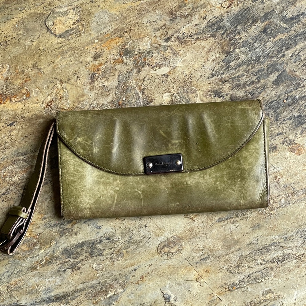 Salvatore Ferragamo Italian Leather Bi Fold Wallet Wristlet